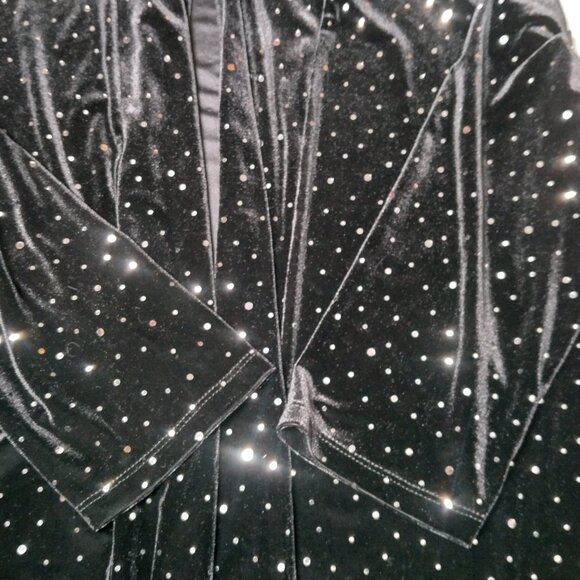 Slinky Brand Shirt Plus Size 1X Open Front Black Velour Mirrored Sequins Party - Picture 7 of 11